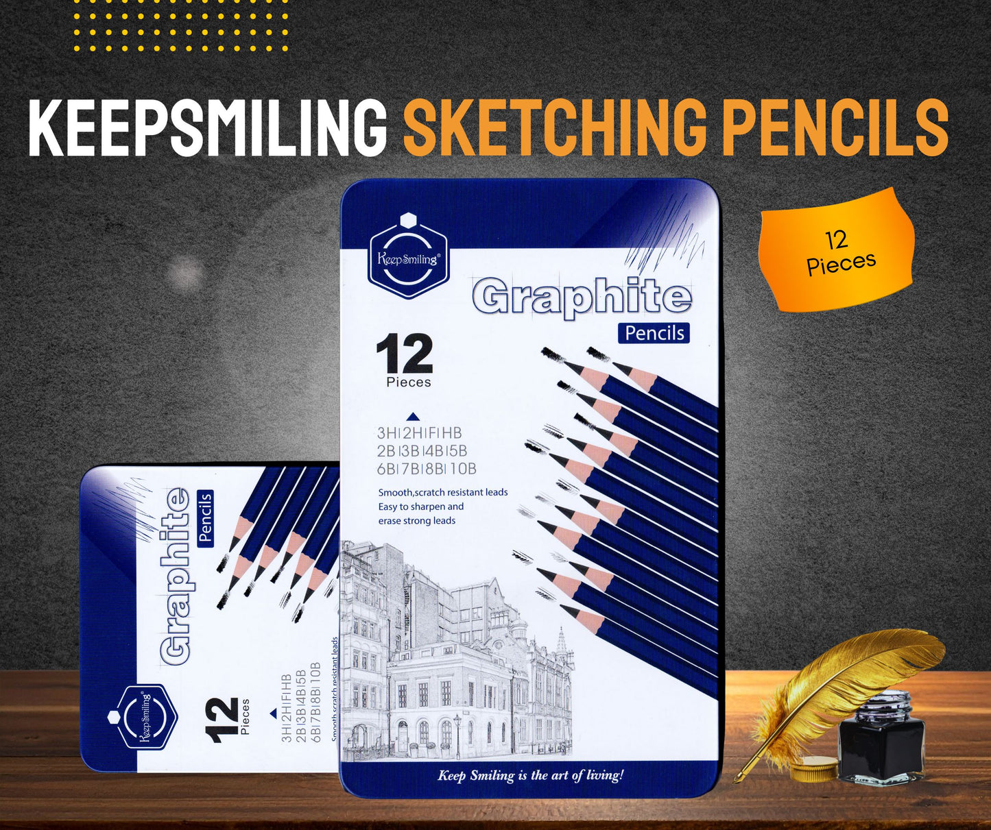 KEEP SMILING SKETCHING PENCIL 12 PIECES BOX