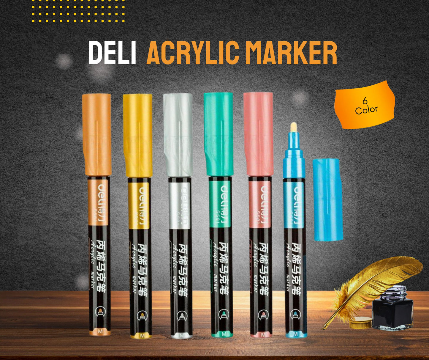 DELI ACRYLIC MARKER 6 PIECES SET