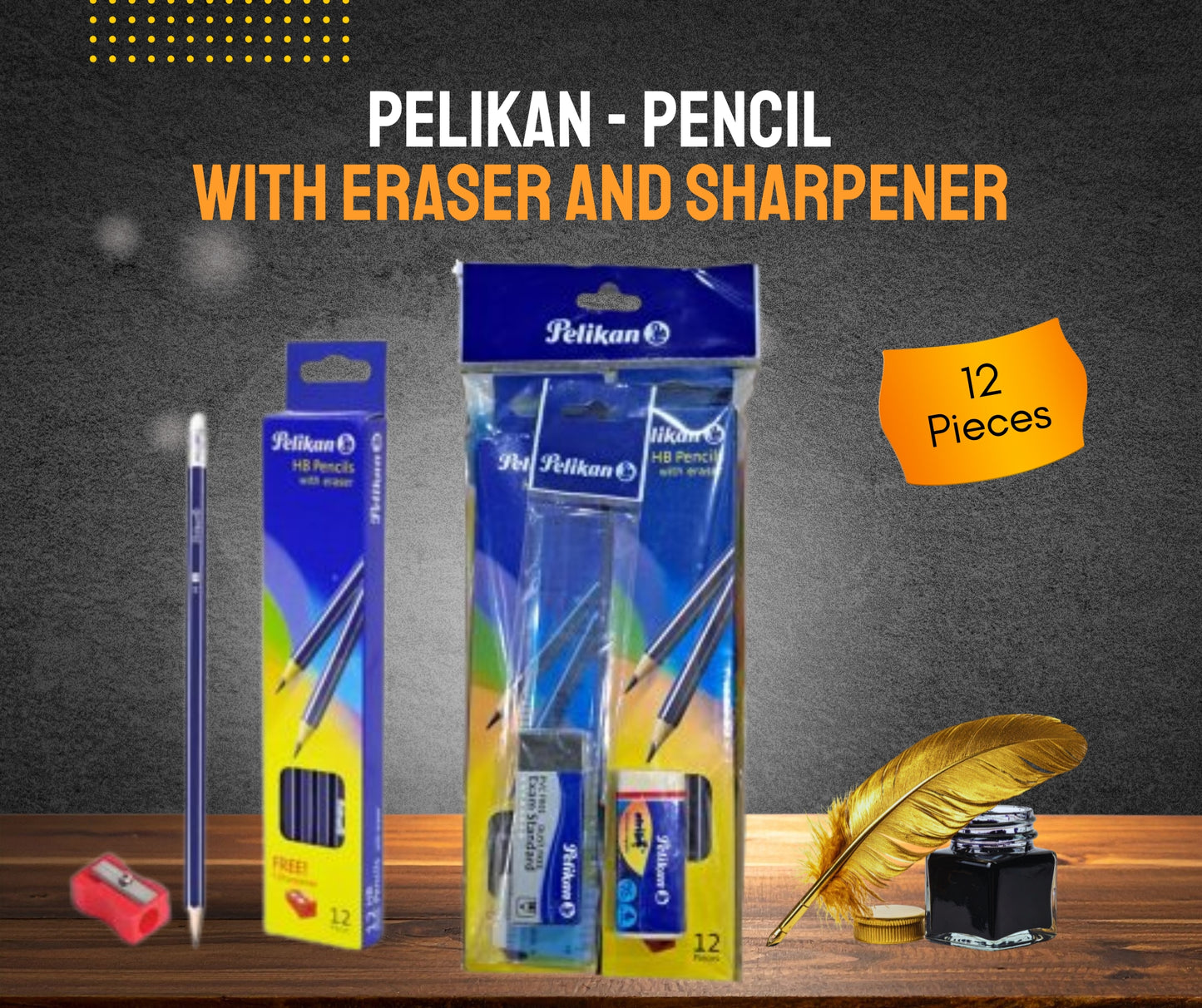 Pelikan - 957043-Pencil With Eraser And Sharpener (12Pcs/Box)