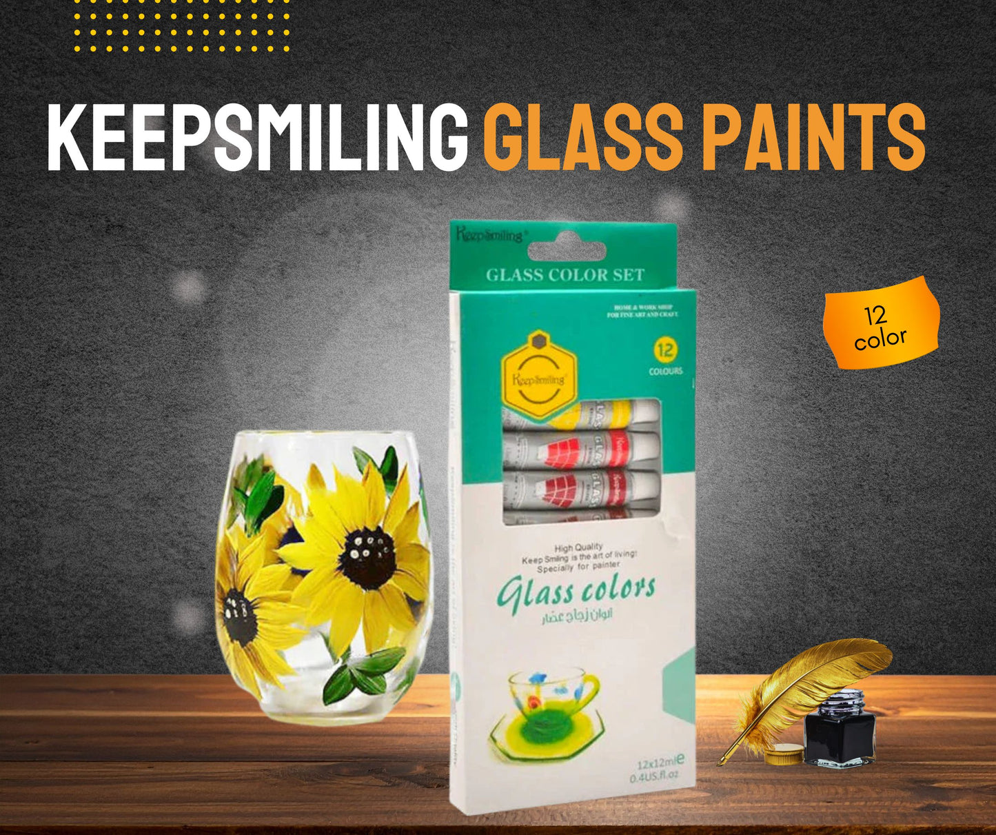 KEEPSMILLING GLASS PAINTS 12 PICES SET