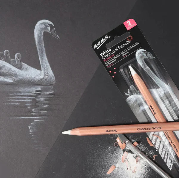 Mont Marte White Charcoal Pencils - 2pcs Set
