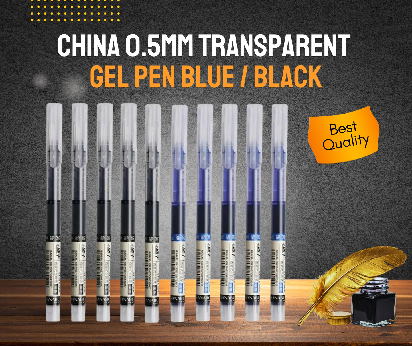 CHINA 0.5mm TRANSPARENT GEL PEN BLUE / BLACK