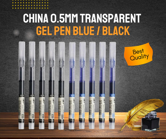 CHINA 0.5mm TRANSPARENT GEL PEN BLUE / BLACK