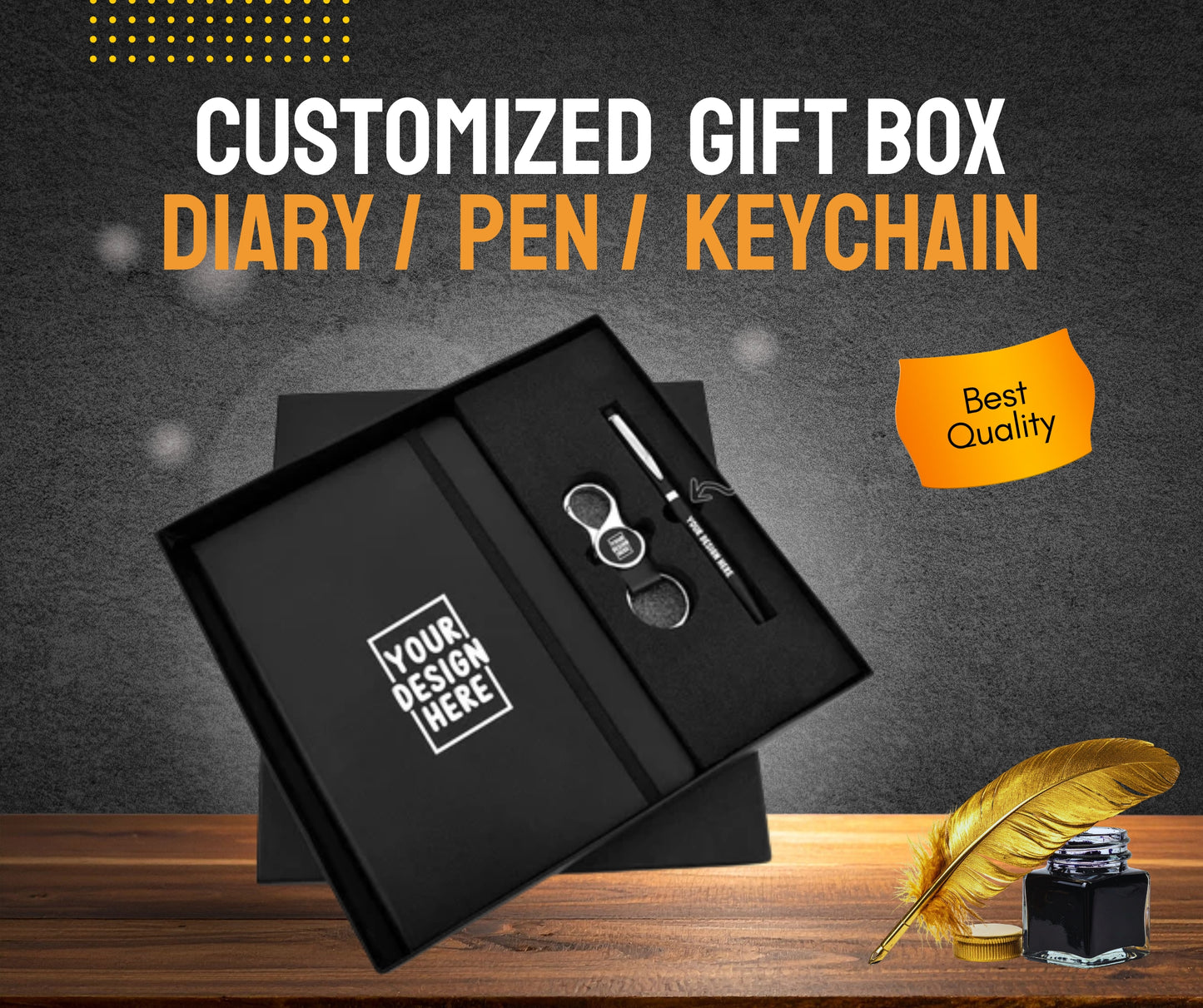 CUSTOM BOX PRINTING (PEN, DAIRY, KEY CHIN) MINIMUM 100 ORDERS