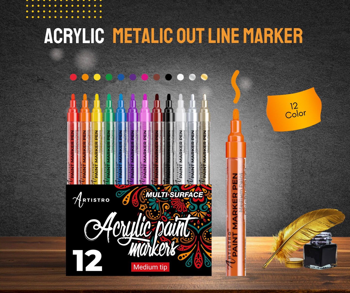 ACRYLIC OUTLINE MARKER 12 PECES SET